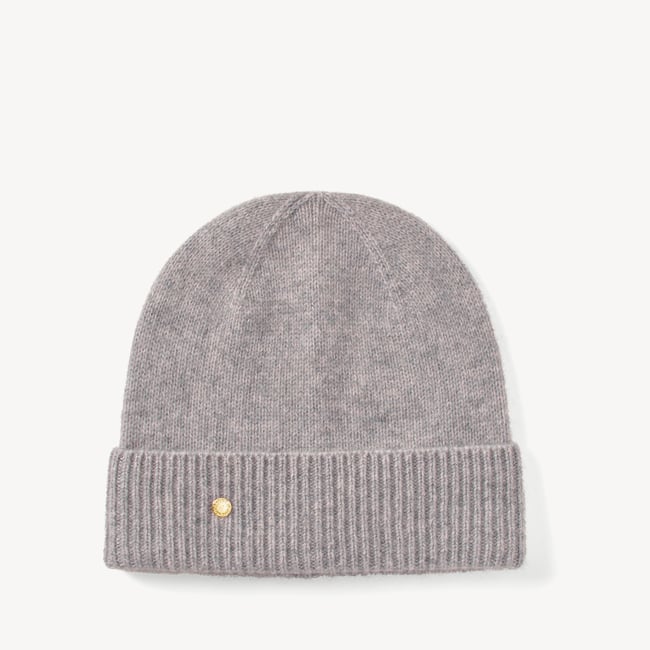 Pure Cashmere Beanie Hat Mid Grey Melange Cashmere