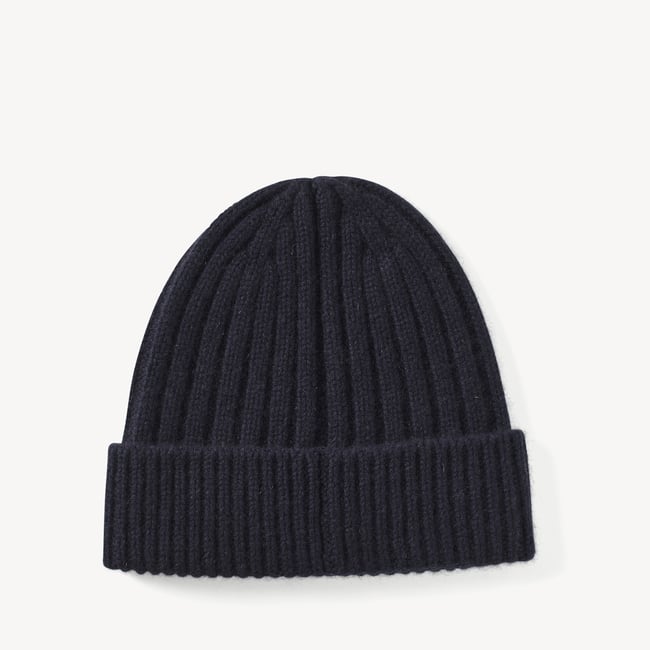 Chunky Ribbed Cashmere Beanie Hat Navy Cashmere