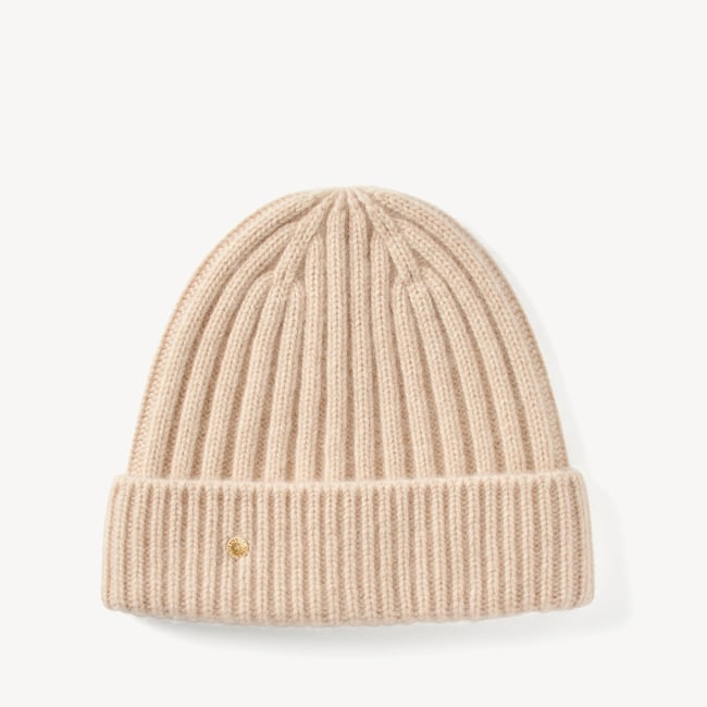 Chunky Ribbed Cashmere Beanie Hat Oatmeal Melange Cashmere