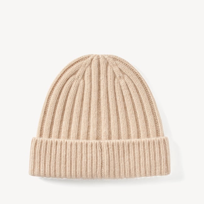 Chunky Ribbed Cashmere Beanie Hat Oatmeal Melange Cashmere