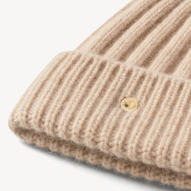 Chunky Ribbed Cashmere Beanie Hat Oatmeal Melange Cashmere