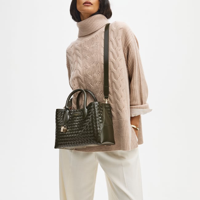 Midi London Tote Evergreen Woven Leather