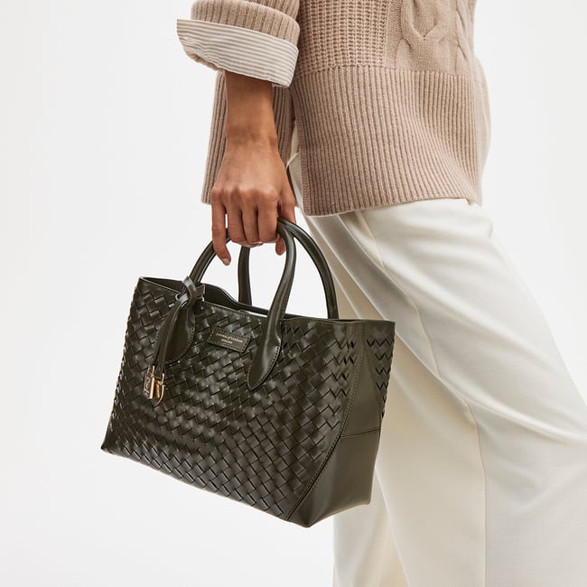 Midi London Tote Evergreen Woven Leather