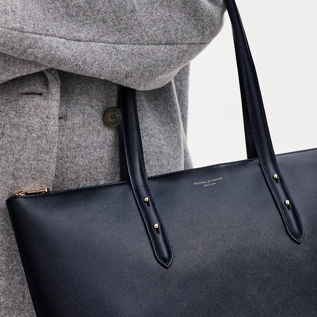 Regent Zipped Tote  Navy Saffiano