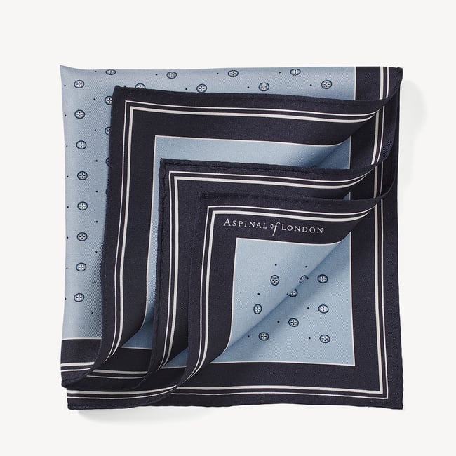 Pure Silk Pocket Square Pale Blue Circle Paisley