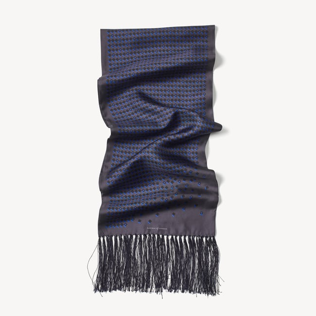 Pure Silk Tassel Scarf Navy Falling Shields