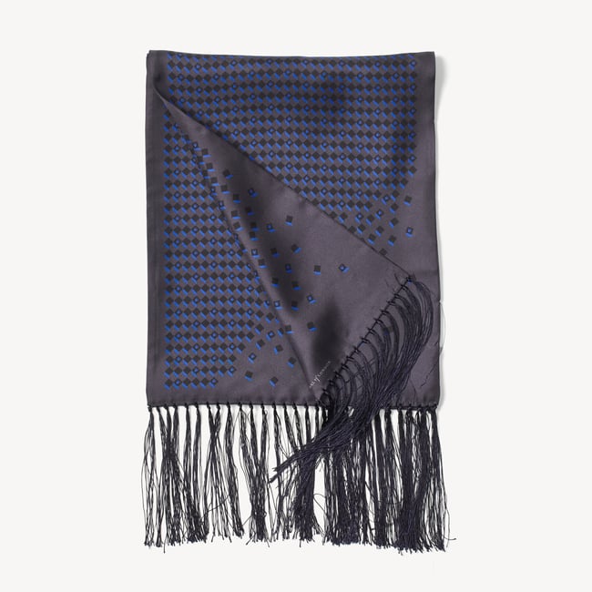 Pure Silk Tassel Scarf Navy Falling Shields