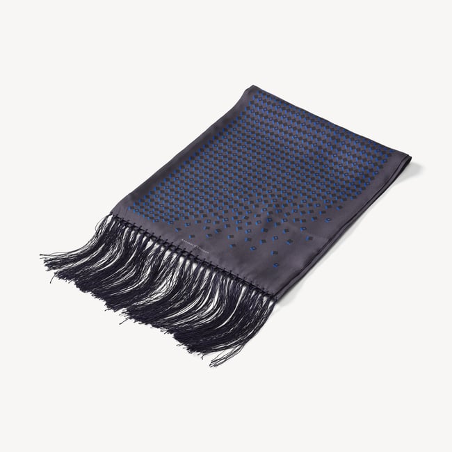 Pure Silk Tassel Scarf Navy Falling Shields