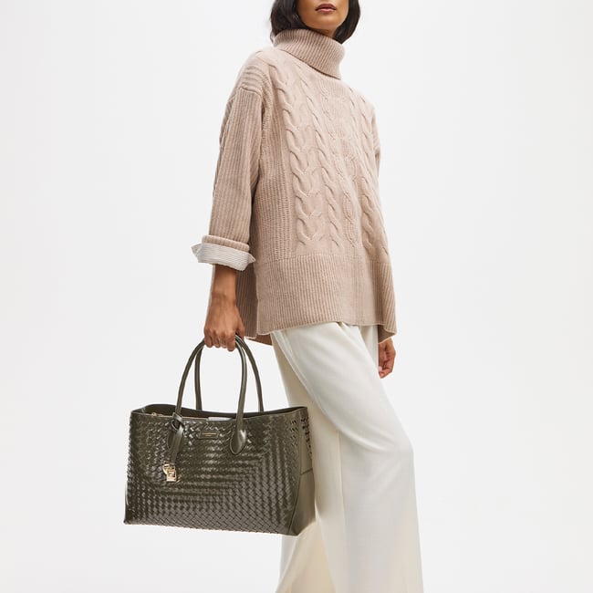 London Tote Evergreen Woven Leather