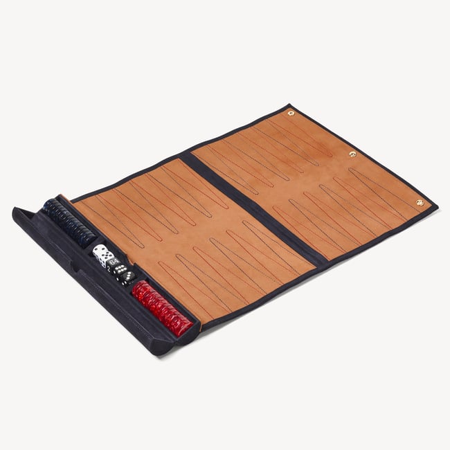 Travel Backgammon Set Navy & Cappucino Suede