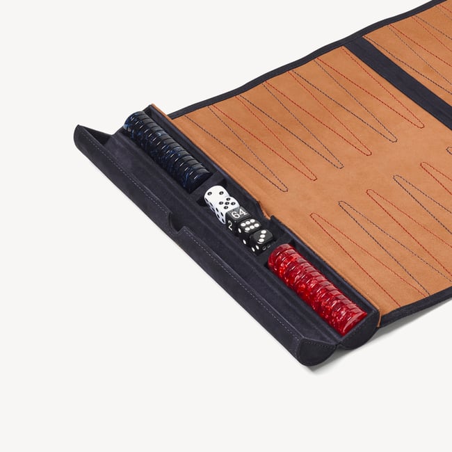 Travel Backgammon Set Navy & Cappucino Suede