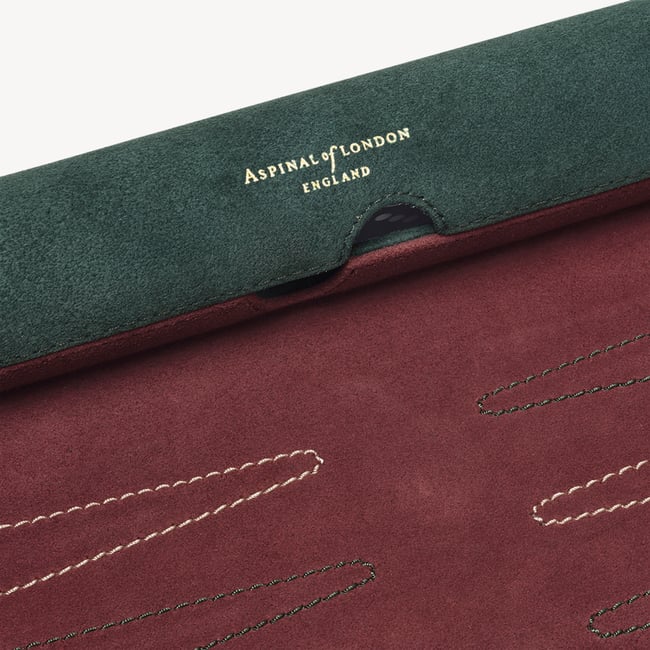 Travel Backgammon Set Alpine Green & Burgundy Suede