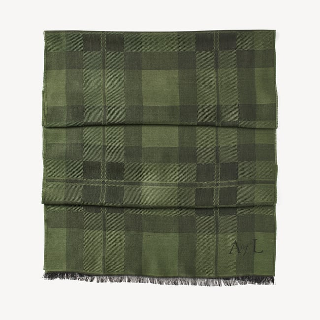 Silk Check Scarf Evergreen Silk Modal