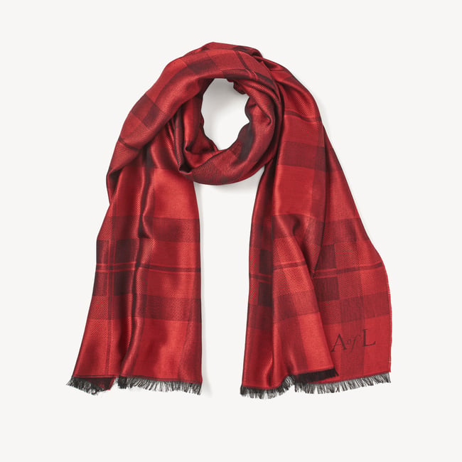 Silk Check Scarf Cardinal Red Silk Modal
