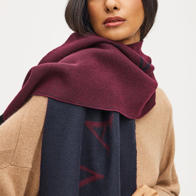 Bi-Colour Heavyweight Merino Wool Scarf Navy & Merlot Merino Wool