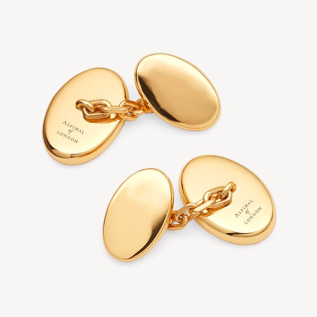 Oval Slice Cufflinks Malachite & 18ct Gold Plated