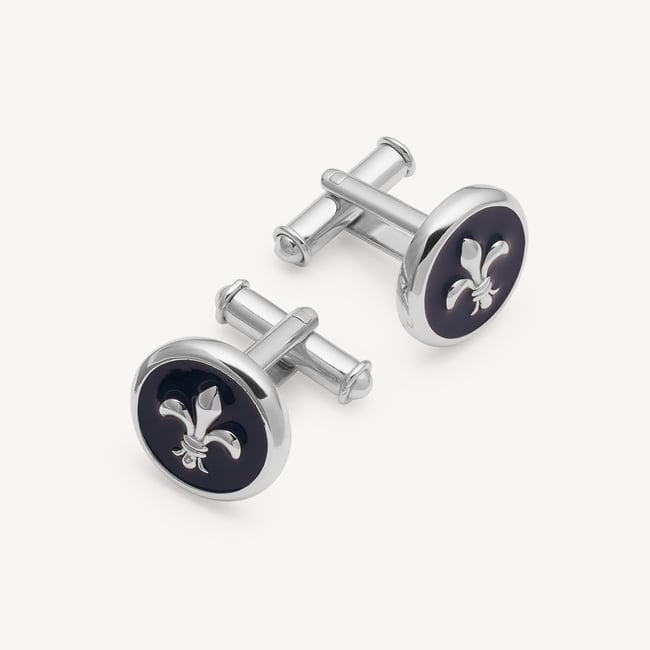 Fleur De Lis Cufflinks Navy Enamel & Silver Plated