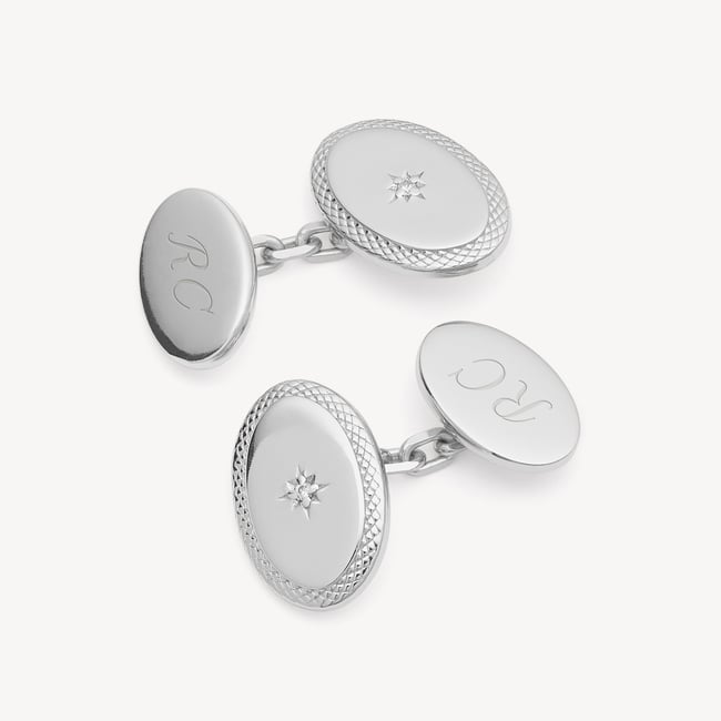 Diamond Faceted Oval Cufflinks 0.03ct Diamonds