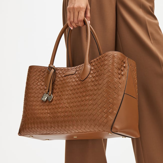 London Tote Tan Woven Leather