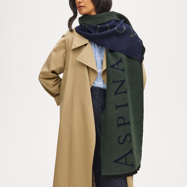 Bi-Colour Heavyweight Merino Wool Scarf Alpine Green & Navy Merino Wool