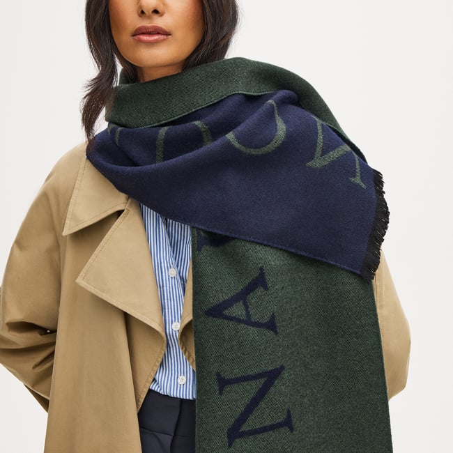 Bi-Colour Heavyweight Merino Wool Scarf Alpine Green & Navy Merino Wool