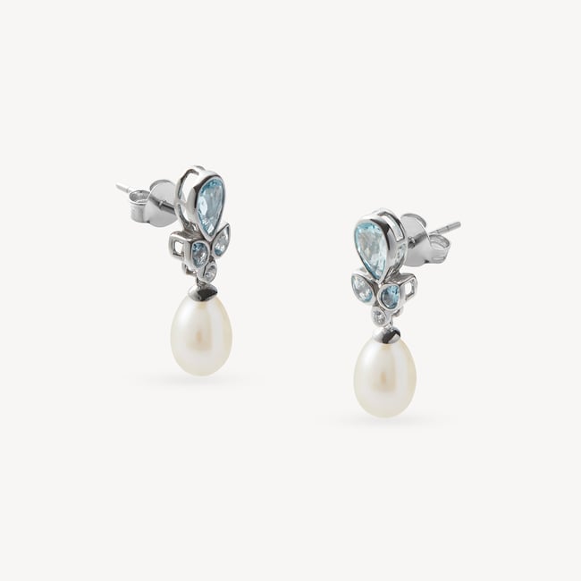 Floral Earrings Freshwater Pearl, 0.04ct Diamond