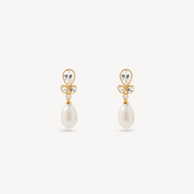 Floral Earrings Freshwater Pearl, 0.04ct Diamond