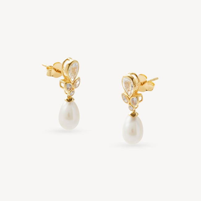 Floral Earrings Freshwater Pearl, 0.04ct Diamond