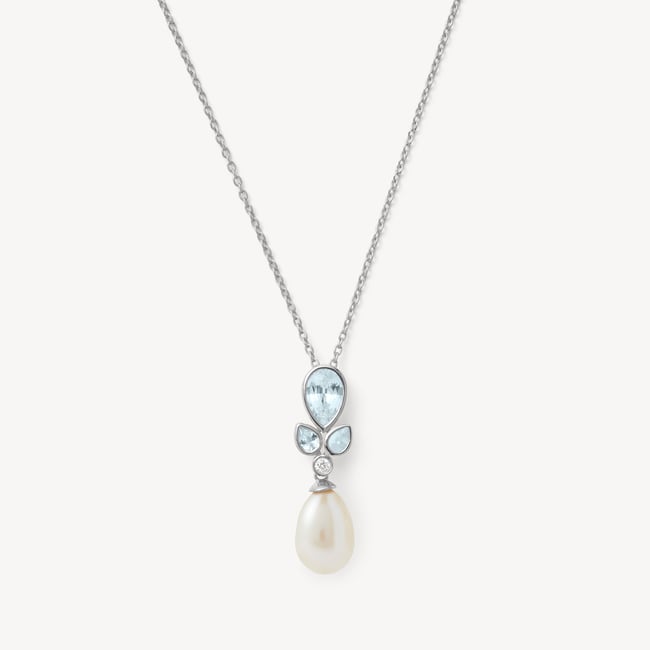 Floral Necklace Freshwater Pearl, 0.02ct Diamond
