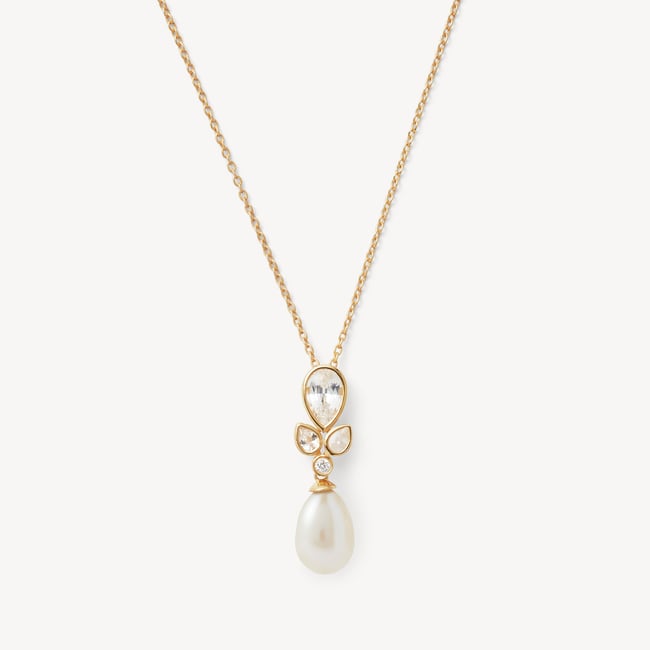 Floral Necklace Freshwater Pearl, 0.02ct Diamond