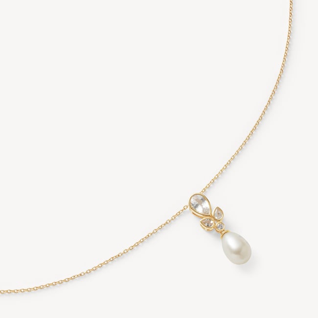 Floral Necklace Freshwater Pearl, 0.02ct Diamond