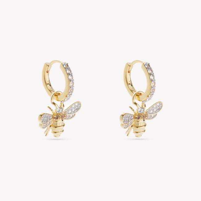 Diamond Bee Charm Earrings 0.416ct White Sapphire & Citrine