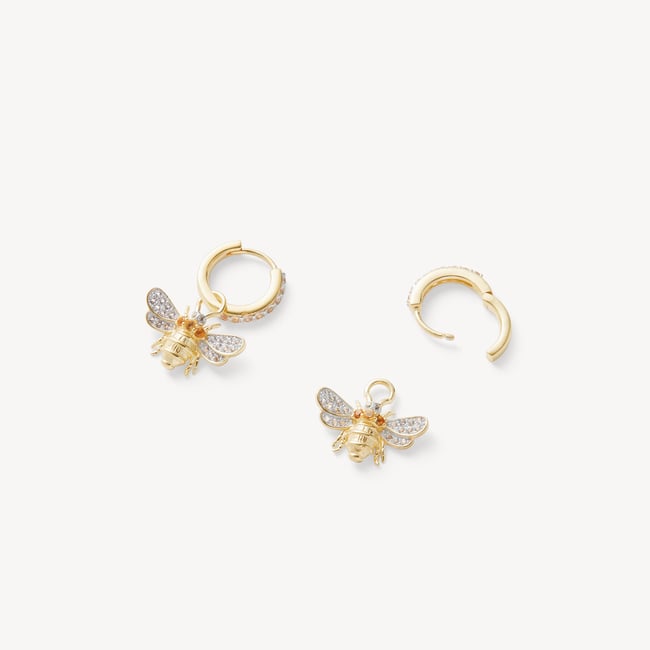Diamond Bee Charm Earrings 0.416ct White Sapphire & Citrine