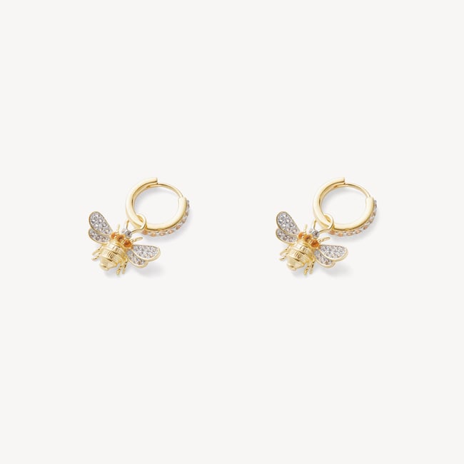 Diamond Bee Charm Earrings 0.416ct White Sapphire & Citrine