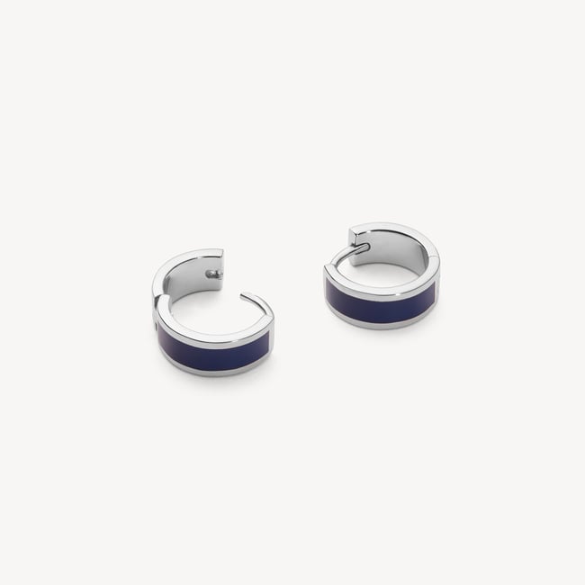 Enamel Huggie Earrings Navy Enamel & Palladium Silver Plated