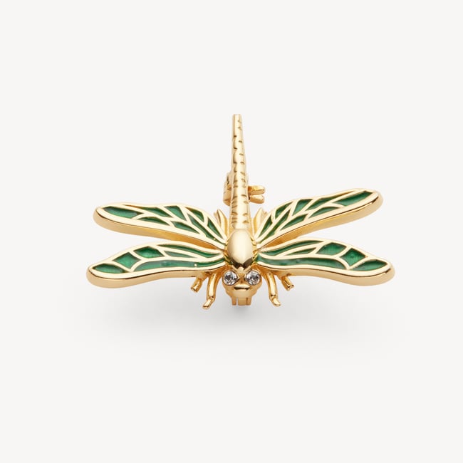 Dragonfly Brooch Green Enamel & 18ct Gold Plated