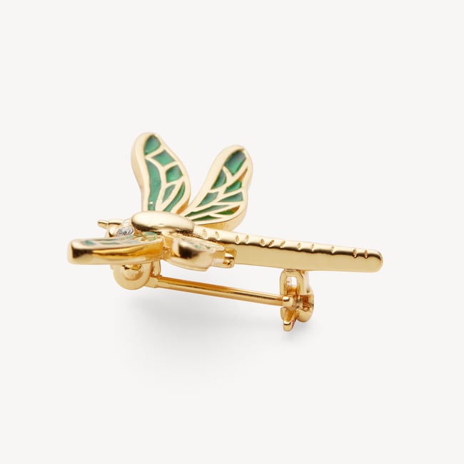 Dragonfly Brooch Green Enamel & 18ct Gold Plated