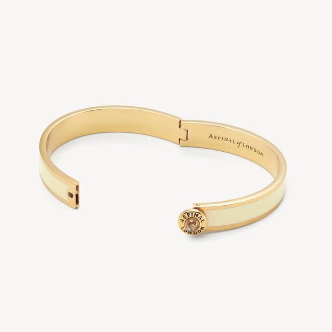 Gemstone Enamel Bangle Ivory Enamel, Labradorite & 18ct Gold Plated