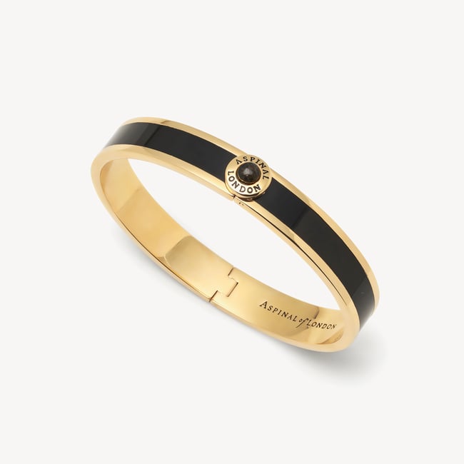 Gemstone Enamel Bangle Black Enamel, Labradorite & 18ct Gold Plated