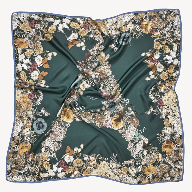 Ombre 'A' Floral Silk Scarf Alpine Green Pure Silk