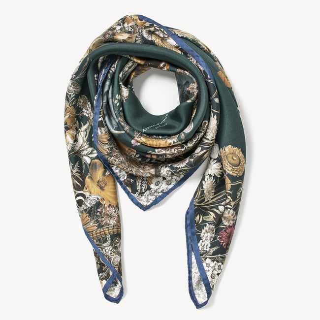 Ombre 'A' Floral Silk Scarf Alpine Green Pure Silk