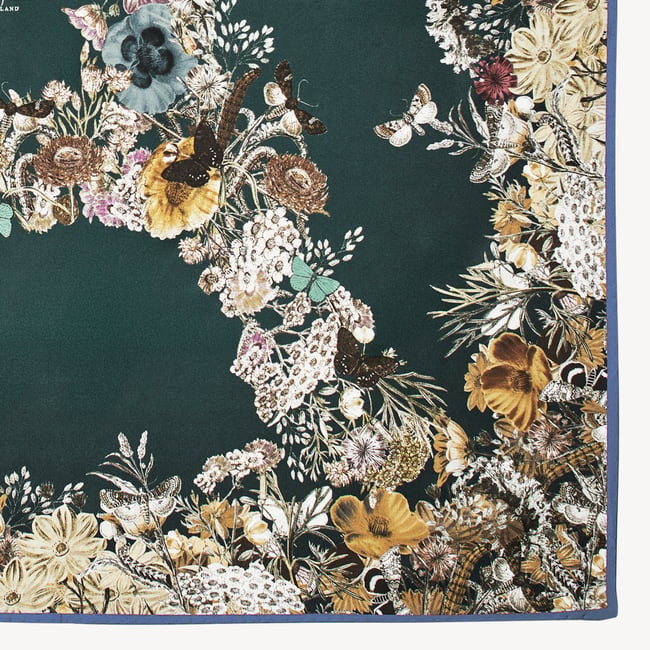 Ombre 'A' Floral Silk Scarf Alpine Green Pure Silk