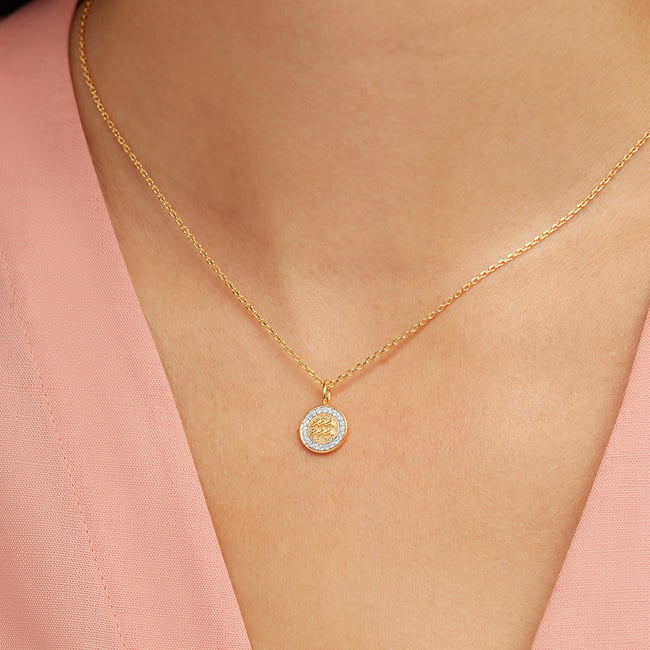 Aquarius Zodiac Pendant Necklace Aquarius in 18ct Gold Vermeil