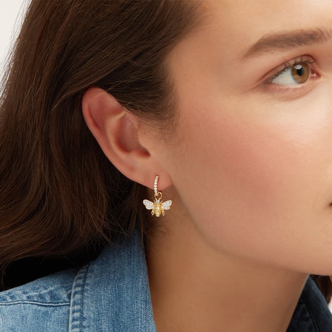 Diamond Bee Charm Earrings 0.416ct White Sapphire & Citrine