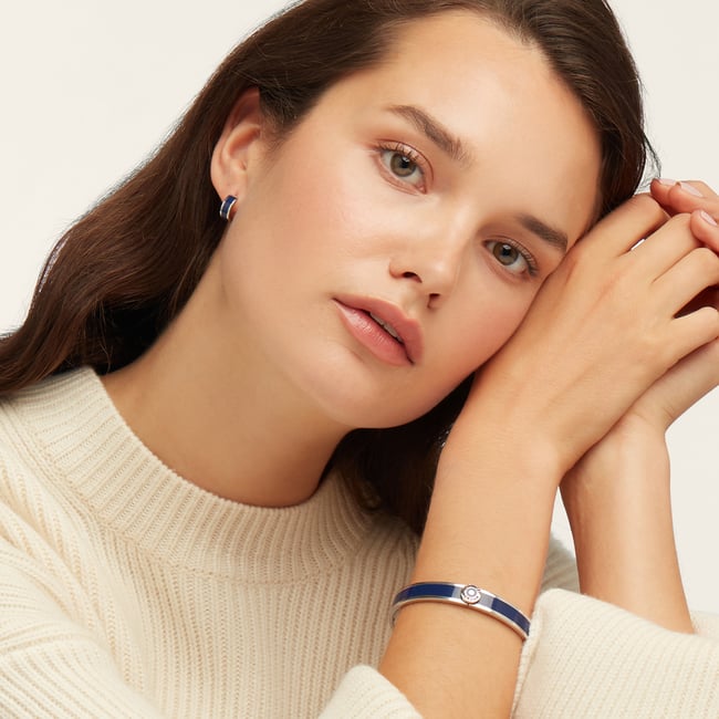 Enamel Bangle Navy Enamel & Palladium Silver Plated