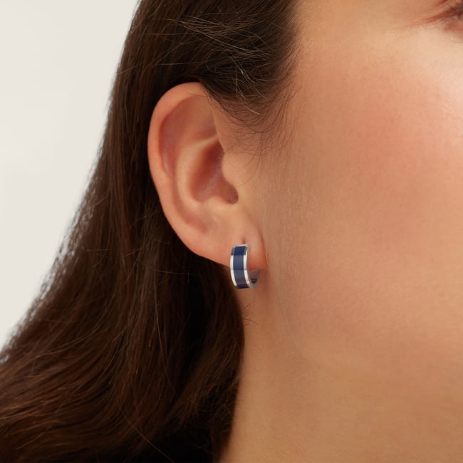 Enamel Huggie Earrings Navy Enamel & Palladium Silver Plated