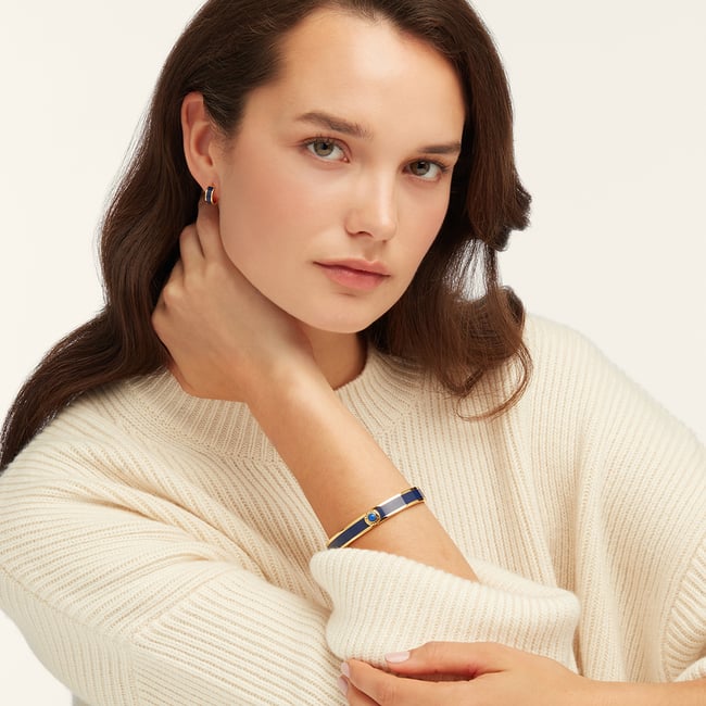 Gemstone Enamel Bangle Navy Enamel, Lapis Lazuli & 18ct Gold Plated