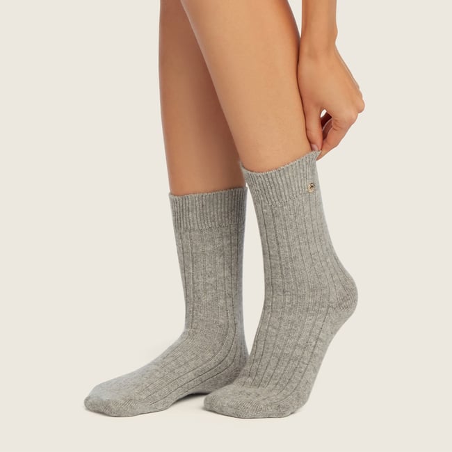 Rib Knit Cashmere Socks Mid Grey Melange Cashmere