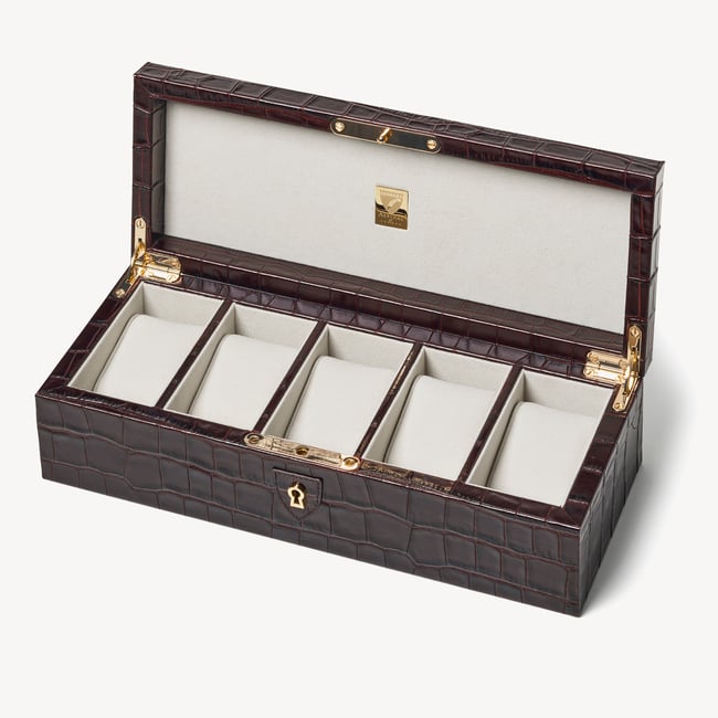 Five Piece Watch Box Deep Shine Amazon Brown Croc