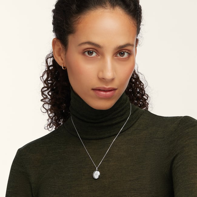 Oval Pearl Locket Necklace Mother of Pearl & Sterling Silver 925
